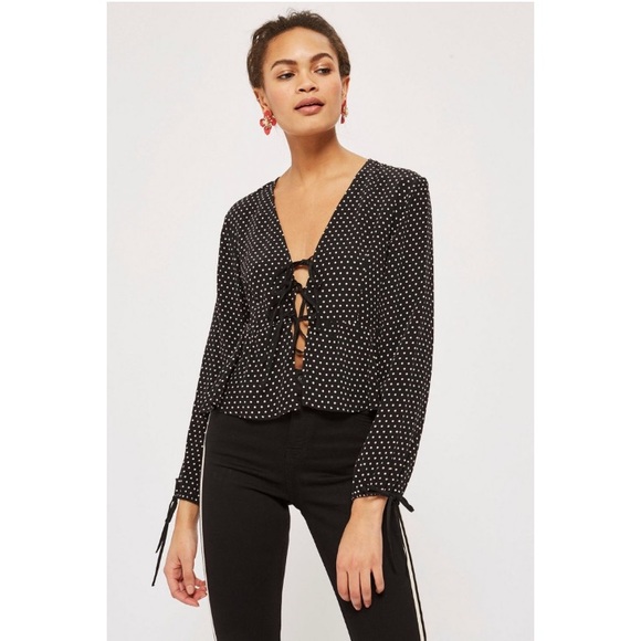 Topshop Tops - Topshop Polka Dot Tie Front Blouse